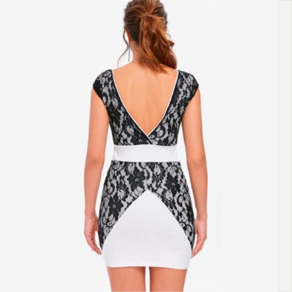 Women Lace Sleeveless Mini Dress White-M - Picture 4 of 10
